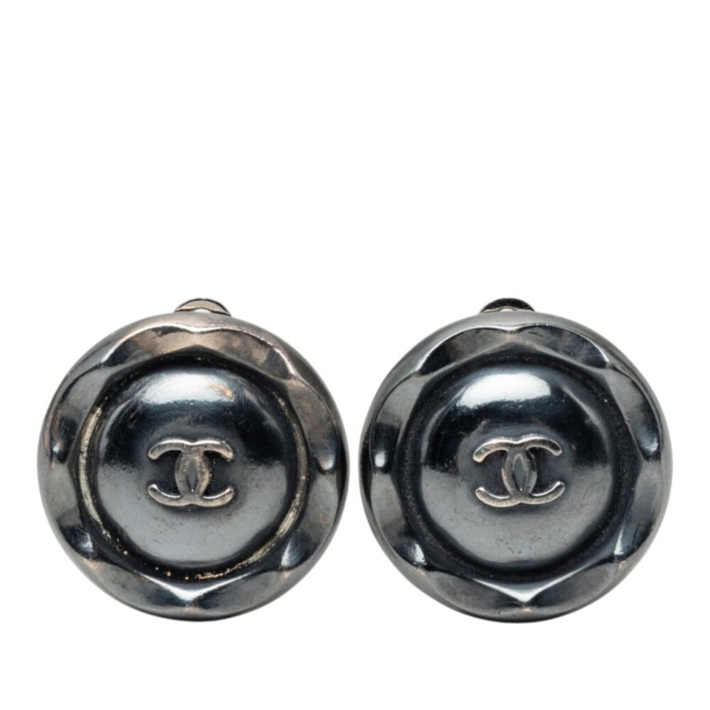 CHANEL Silver Logo Earrings